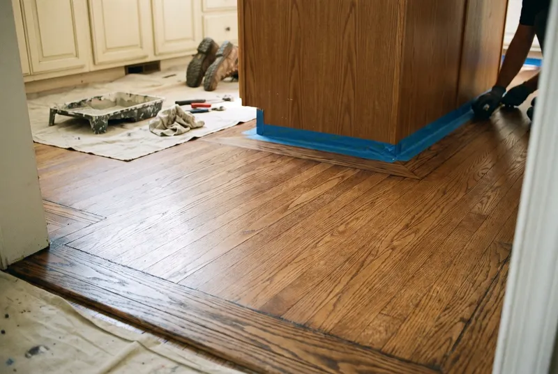 kitchen floor with a refinished border (sample photo)